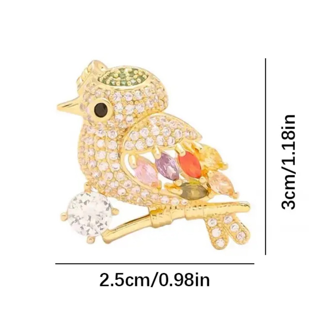 Gold tone Bird Brooch with Multicolor Crystals